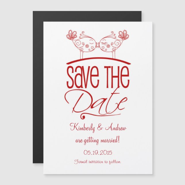 Rotes Küssen von Vögeln Magnetisch Save the Date Magneteinladung (Vorne/Hinten)