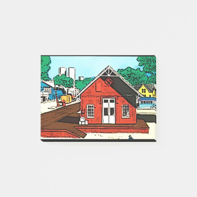 Rotes Lagerhaus auf der Eisenbahn Post-it Klebezettel (Vorderseite)