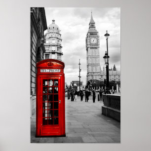 Rotes Landschaftsplakat Telefon-Big Bens London Poster