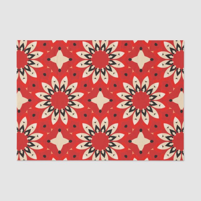 rotes, lebendiges, ethnisch geometrisches Mosaikmu Seidenpapier (Vorderseite)