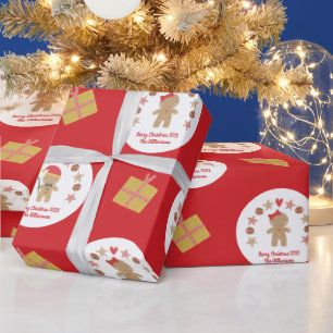 Rotes Lebkuchen-Cookie-Skript Benutzerdefinierter  Geschenkpapier