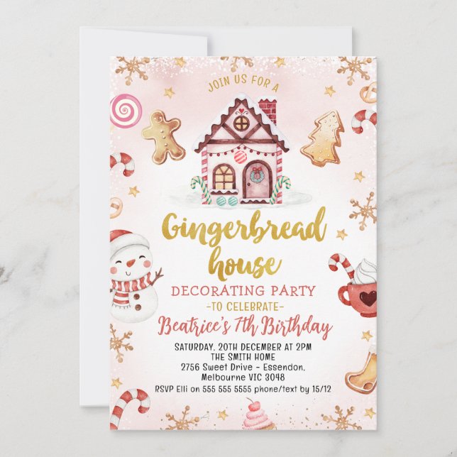 Rotes Lebkuchen Haus Dekorieren Party Geburtstag Einladung (Vorderseite)