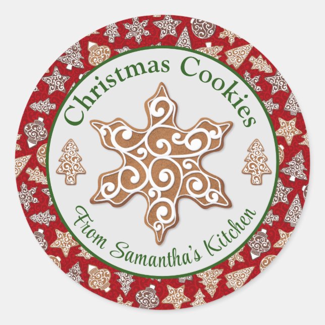 Rotes Lebkuchen hausgemachte Weihnachtskekse Runder Aufkleber (Vorderseite)