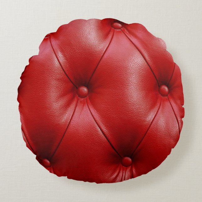 Rotes Leder: Eleganz der Stilelemente. Rundes Kissen (Vorderseite)