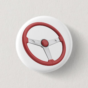 Rotes Leder-Lenkrad eines Oldtimers Button