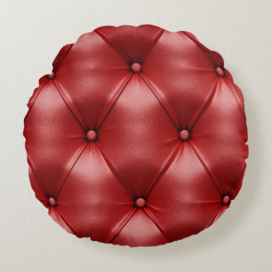 Rotes Leder: Nahtlose Textur Elegance Rundes Kissen