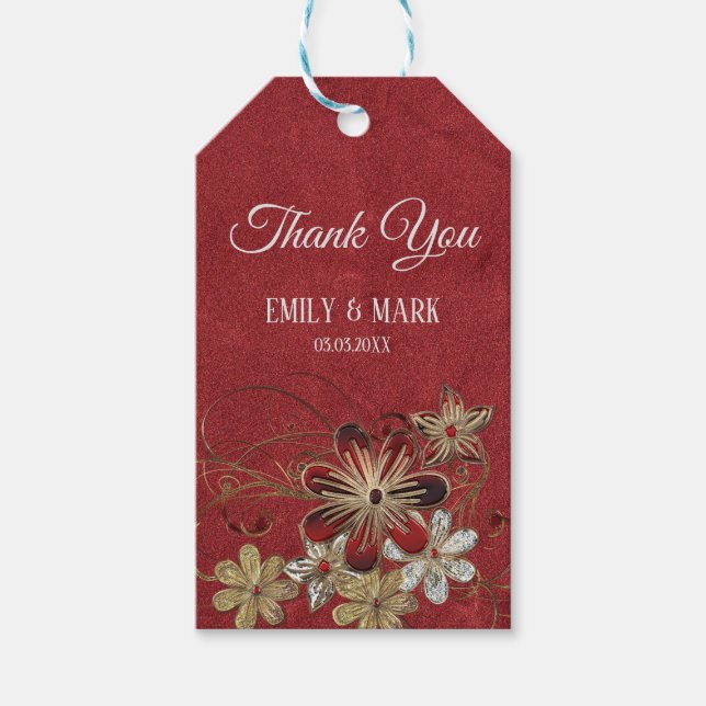 Rotes Leder und Blume Geschenkanhänger (Vorderseite)