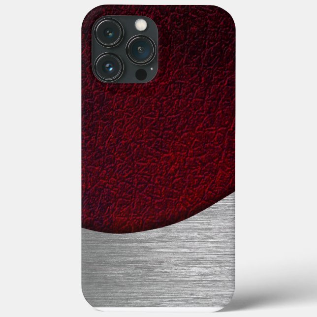 Rotes Leder und gebürstetes Stahl Case-Mate iPhone Hülle (Rückseite)