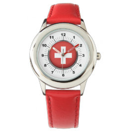 Rotes Lederband der Schweiz von Kid Armbanduhr