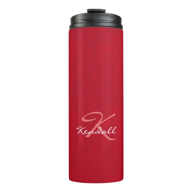 Rotes ledernes Monogramm Thermosbecher (Vorderseite)