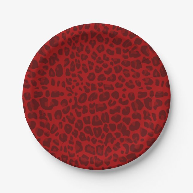 Rotes Leoparddruckmuster Pappteller (Vorderseite)