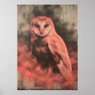 Rotes Leuchten Schleiereule Moody Aquarell Kunst Poster