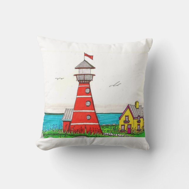 Rotes Leuchtturm-Kissen Kissen (Vorderseite)