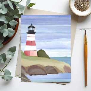 Rotes Leuchtturm   Küsten-Ozean-Aquarellmalerei Postkarte