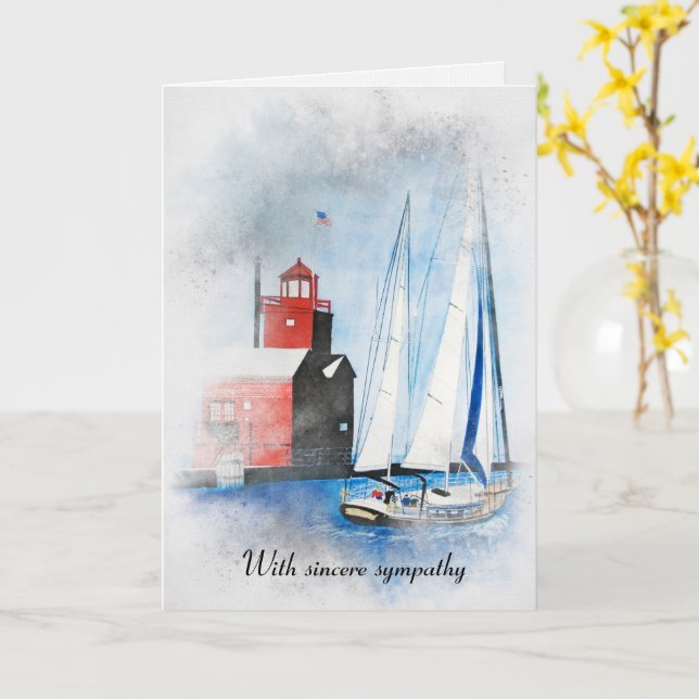 Rotes Leuchtturm und Segelbootgemälde Karte (Gelbe Blume)