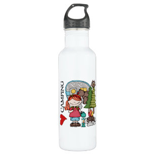 Rotes Liebe-Camping des Haar-Mädchen-I Edelstahlflasche