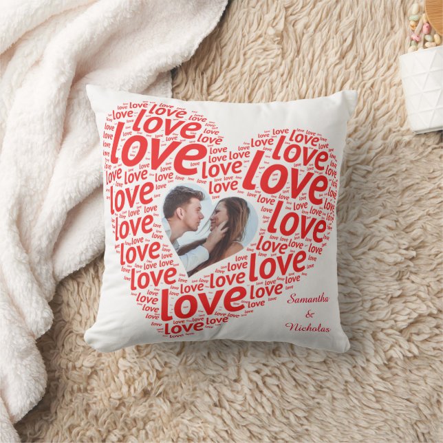 Rotes "Liebe Herz" Valentine Typografie Foto Rahme Kissen (Decke)