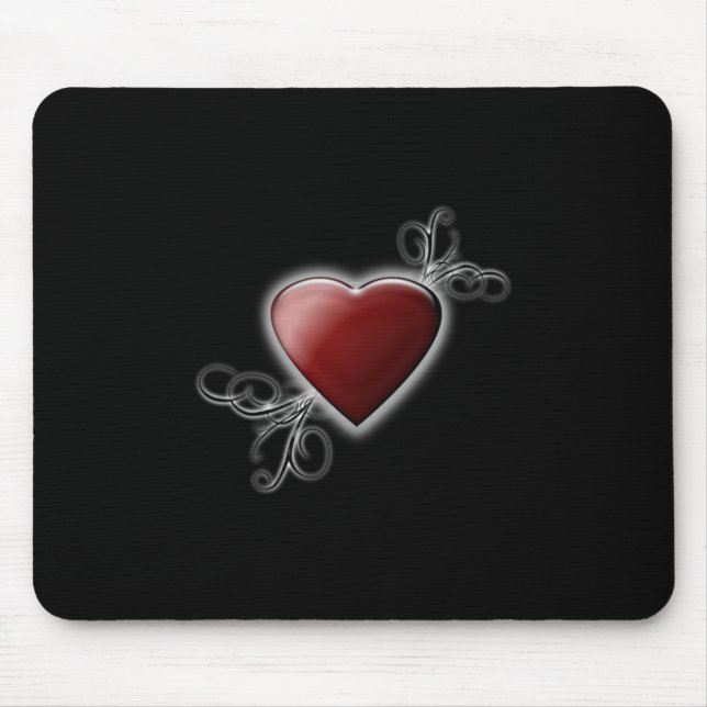 Rotes Liebe Herzblasen gegen Mitternachtsschwarz Mousepad (Vorne)