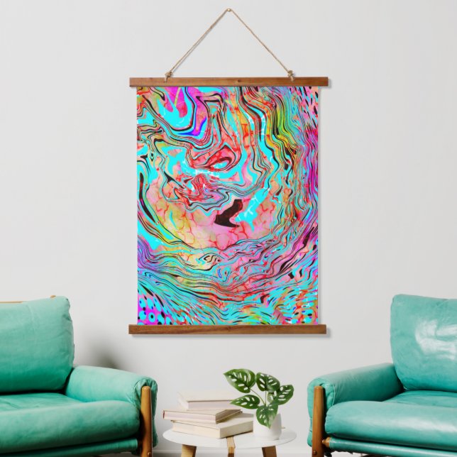 Rotes, Lila, Aquamarines Farbblass Kunst Wandteppich Mit Holzrahmen (Wohnzimmer)