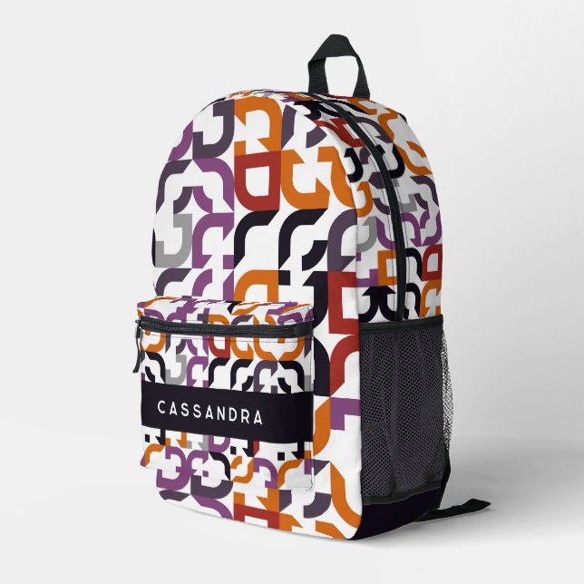 Rotes Lila Orange Schwarzes Mittelalter Kunstmuste Bedruckter Rucksack (Rückseitige Ecke Rechts)