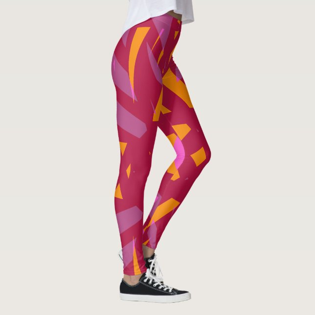 Rotes Lila orangefarbenes Rosa Art Deco Leggings (Rechts)