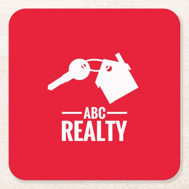 Rotes Logo-Untersetzer der Immobilienagentur Rechteckiger Pappuntersetzer (Vorderseite)