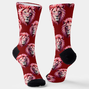 Rotes Löwenkopf-Design mit rosa Akzenten Socken