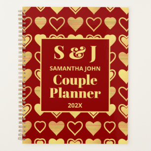 Rotes Luxus Antiquitäten-Gold-Herzen Valentins-Paa Planer