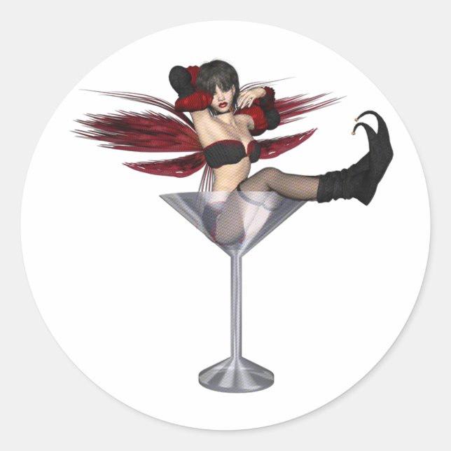 Rotes Mädchen aus Martini-Glas Runder Aufkleber (Vorderseite)