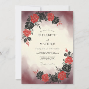 Rotes malerisches Blumenhochzeitarrangement Einladung