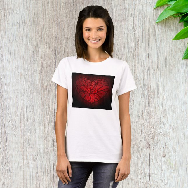 Rotes Mandala Herz Romantisches Boho Muster T-Shirt (Von Creator hochgeladen)