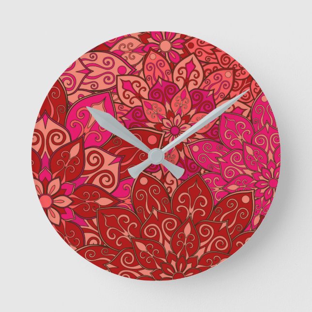 Rotes Mandala-Muster Runde Wanduhr (Vorderseite)