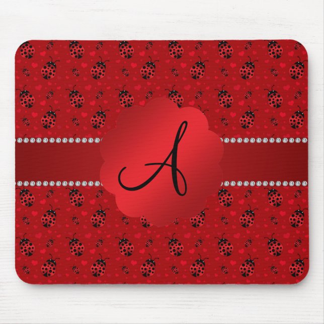 Rotes Marienkäfermuster des Monogramms Mousepad (Vorne)