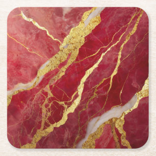 rotes Marmormuster mit Gold Rechteckiger Pappuntersetzer
