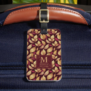 Rotes Marone Gold Glitter Herbstlaub Muster Gepäckanhänger