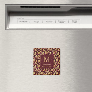 Rotes Marone Gold Glitter Herbstlaub Muster Magnet