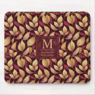 Rotes Marone Gold Glitter Herbstlaub Muster Mousepad
