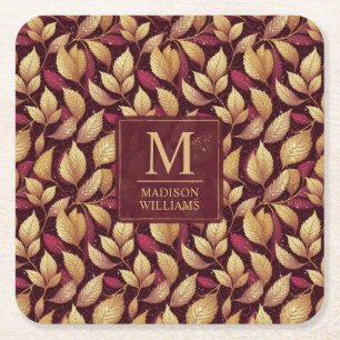 Rotes Marone Gold Glitter Herbstlaub Muster Rechteckiger Pappuntersetzer