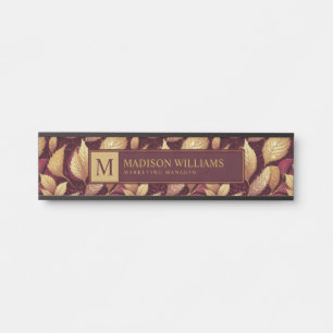 Rotes Marone Gold Glitter Herbstlaub Muster Türschild
