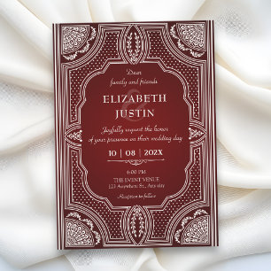Rotes Maroon Vintage Art Deco Hochzeit Einladung