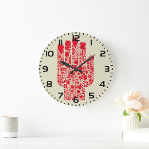 Rotes medizinisches Handsymbol Gesundheitswesen Große Wanduhr