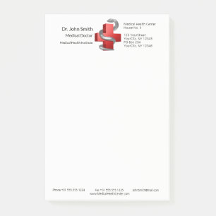 Rotes medizinisches Kreuz Silber Schlangensymbol Post-it Klebezettel
