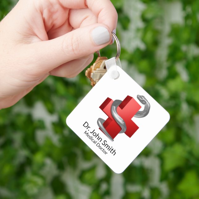 Rotes medizinisches Kreuz Silber Schlangensymbol Schlüsselanhänger (Hand)