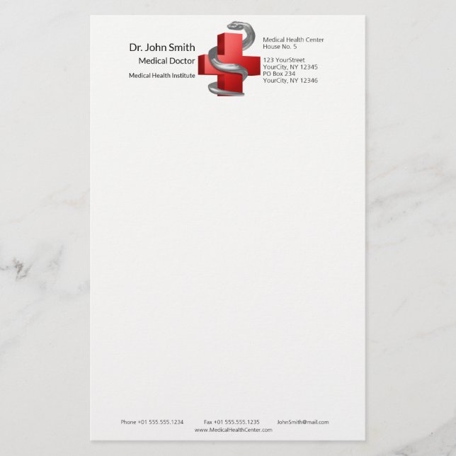 Rotes medizinisches Kreuz Silver Symbol Schlange S Briefpapier (Vorderseite)