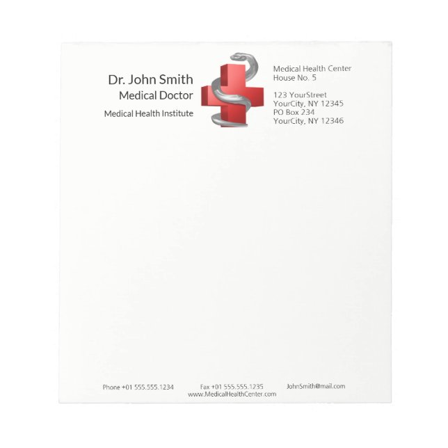 Rotes medizinisches Kreuz Symbol Schlange Silber S Notizblock (Vorderseite)