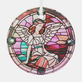 Rotes mehrfarbiges Engel-Hartglas-Fenster Ornament Aus Glas