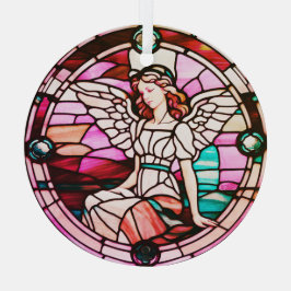 Rotes mehrfarbiges Engel-Hartglas-Fenster Ornament Aus Glas