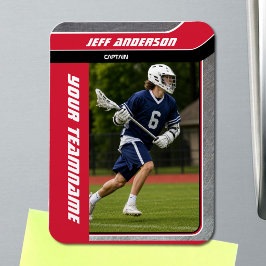 Rotes Metall-Lacrosse-Spieler-Foto Magnet