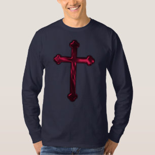 Rotes Metallic-Look-Kreuz vorne und hinten T-Shirt