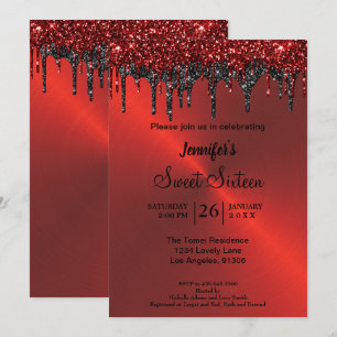 Rotes metallisches Glitter Sweet Sixteen Einladung